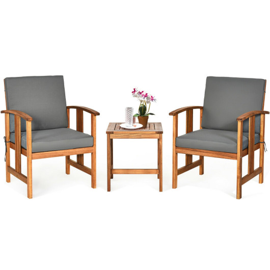 3PC Solid Wood Outdoor Patio Sofa Furniture Set-Gray - Image 5