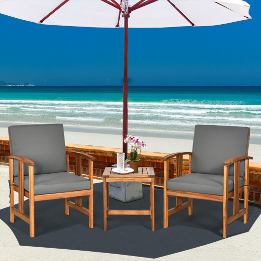 3PC Solid Wood Outdoor Patio Sofa Furniture Set-Gray - Image 4