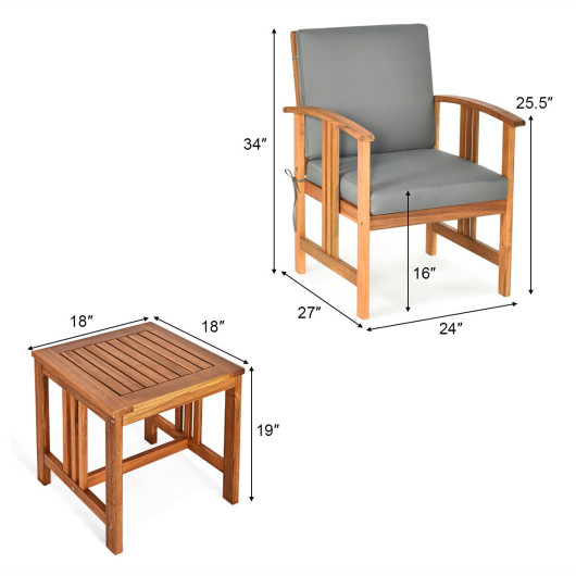 3PC Solid Wood Outdoor Patio Sofa Furniture Set-Gray - Image 2
