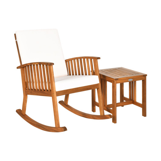 2 Pieces Acacia Wood Patio Rocking Chair Table Set - Image 6