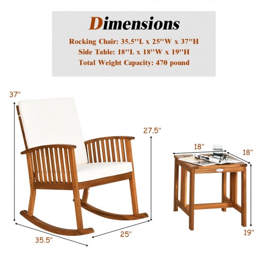 2 Pieces Acacia Wood Patio Rocking Chair Table Set - Image 4