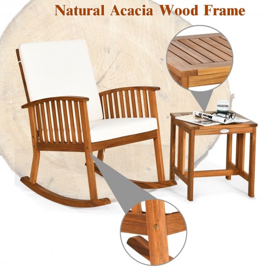 2 Pieces Acacia Wood Patio Rocking Chair Table Set - Image 5