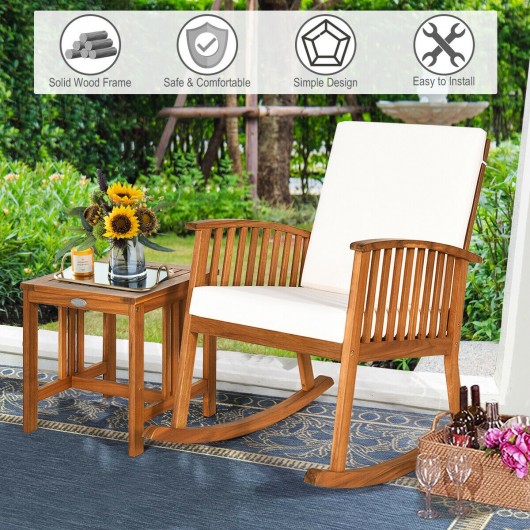 2 Pieces Acacia Wood Patio Rocking Chair Table Set - Image 3