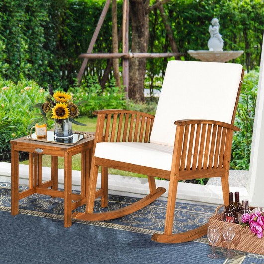 2 Pieces Acacia Wood Patio Rocking Chair Table Set - Image 2
