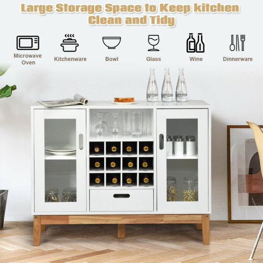 Wood Wine Storage Cabinet Sideboard Console Buffet Server-White - Image 6