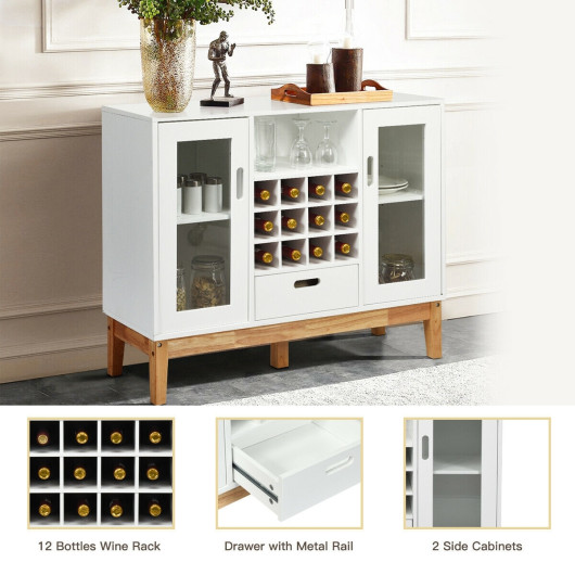 Wood Wine Storage Cabinet Sideboard Console Buffet Server-White - Image 3