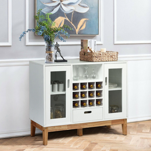 Wood Wine Storage Cabinet Sideboard Console Buffet Server-White - Image 2