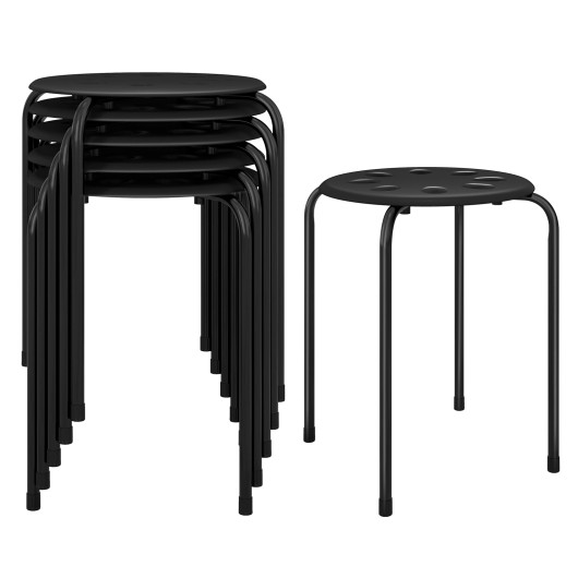 Set of 6 Portable Plastic Stack Stools-Black - Image 5