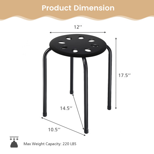 Set of 6 Portable Plastic Stack Stools-Black - Image 2