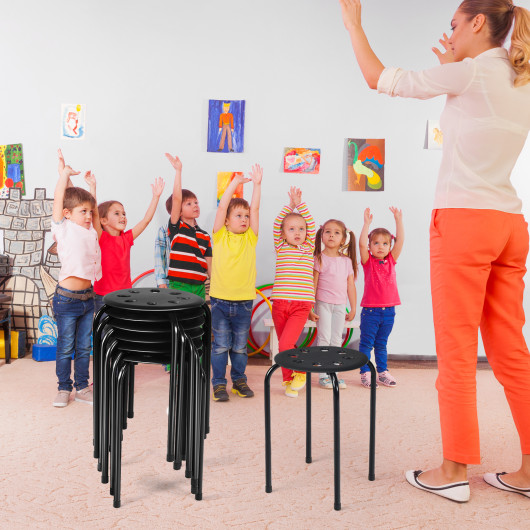 Set of 6 Portable Plastic Stack Stools-Black - Image 4