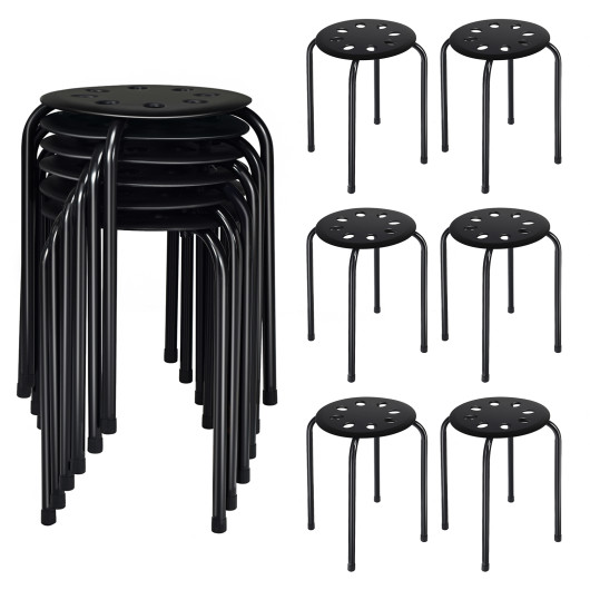 Set of 6 Portable Plastic Stack Stools-Black - Image 6