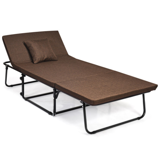 Folding Guest Sleeper Bed w-6 Position Adjustment-Brown