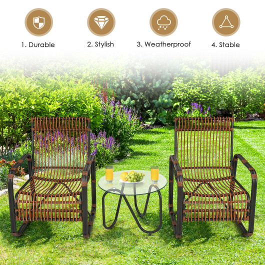 3 Pieces Patio Rattan Furniture Set with 2 Single Wicker Chairs and Glass Side Table - Image 6