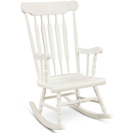Rocking Chair with Solid Wooden Frame for Garden and Patio-White - Image 6