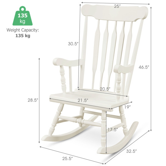 Rocking Chair with Solid Wooden Frame for Garden and Patio-White - Image 4