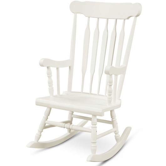Rocking Chair with Solid Wooden Frame for Garden and Patio-White - Image 5