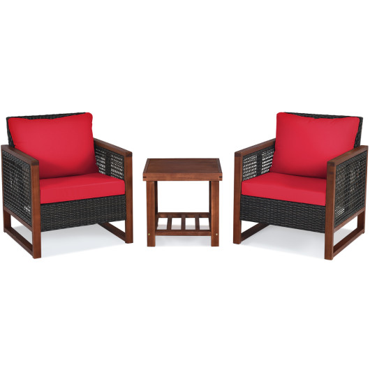 3 Pieces Acacia Wood Patio Furniture Set with Coffee Table-Red - Image 5