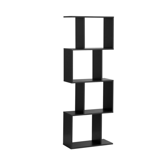 2-3-4 Tiers Wooden S-Shaped Bookcase for Living Room Bedroom Office-4-Tier