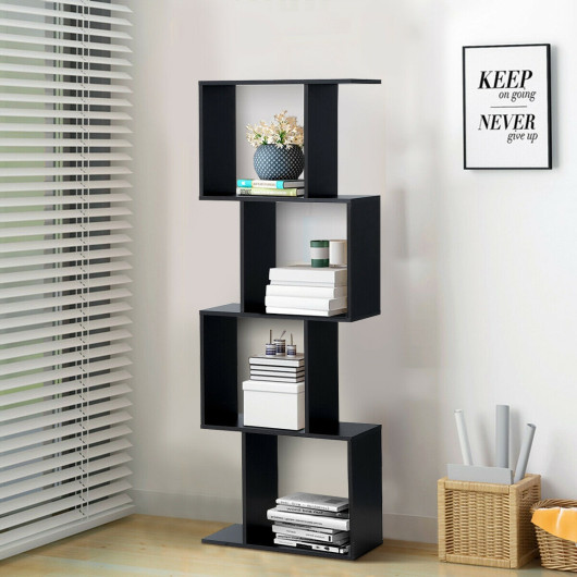 2-3-4 Tiers Wooden S-Shaped Bookcase for Living Room Bedroom Office-4-Tier - Image 3