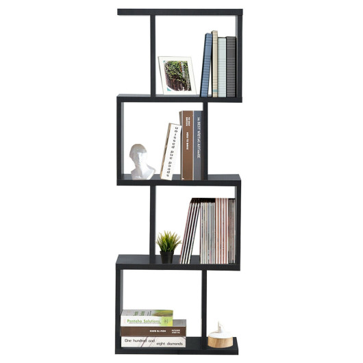 2-3-4 Tiers Wooden S-Shaped Bookcase for Living Room Bedroom Office-4-Tier - Image 4