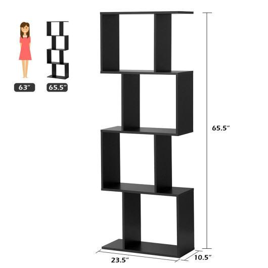2-3-4 Tiers Wooden S-Shaped Bookcase for Living Room Bedroom Office-4-Tier - Image 5