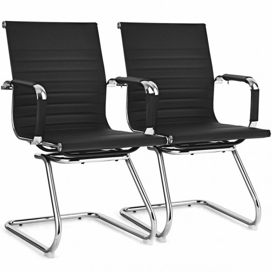 Set of 2 Heavy Duty Conference Chair with PU Leather-Black - Image 4