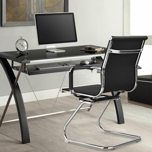 Set of 2 Heavy Duty Conference Chair with PU Leather-Black - Image 2