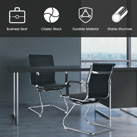 Set of 2 Heavy Duty Conference Chair with PU Leather-Black - Image 3