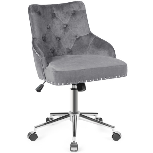 Tufted Upholstered Swivel Computer Desk Chair with Nailed Tri-Gray - Image 2