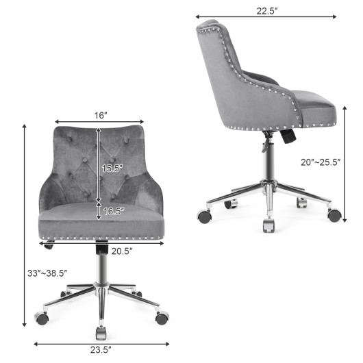 Tufted Upholstered Swivel Computer Desk Chair with Nailed Tri-Gray - Image 6