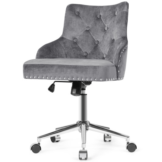 Tufted Upholstered Swivel Computer Desk Chair with Nailed Tri-Gray - Image 5