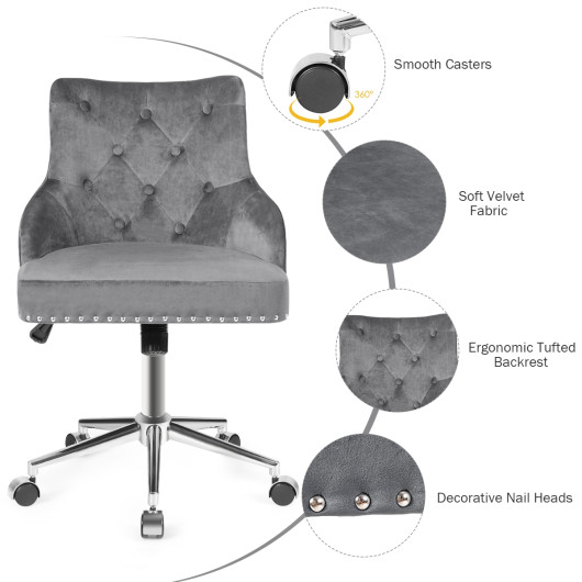 Tufted Upholstered Swivel Computer Desk Chair with Nailed Tri-Gray - Image 4