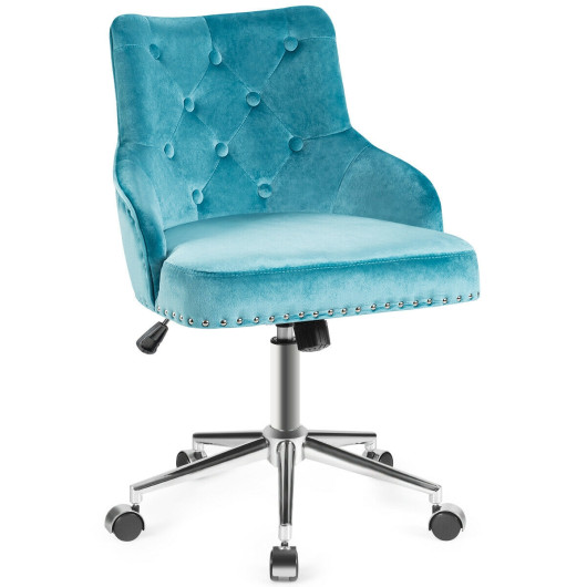 Tufted Upholstered Swivel Computer Desk Chair with Nailed Tri-Turquoise - Image 2