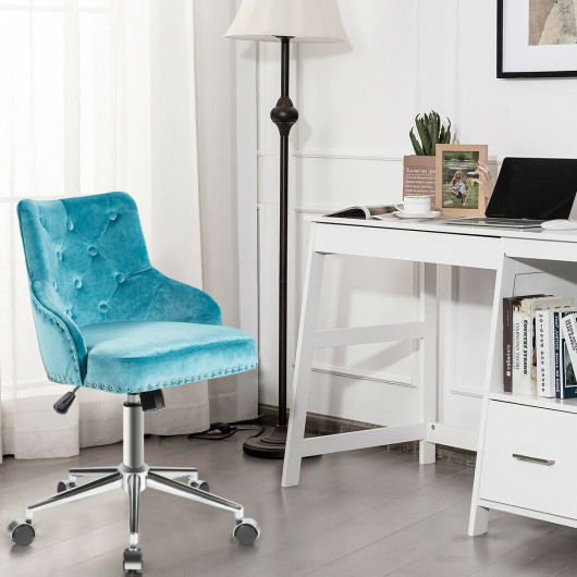 Tufted Upholstered Swivel Computer Desk Chair with Nailed Tri-Turquoise - Image 3
