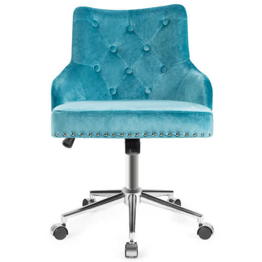 Tufted Upholstered Swivel Computer Desk Chair with Nailed Tri-Turquoise - Image 4