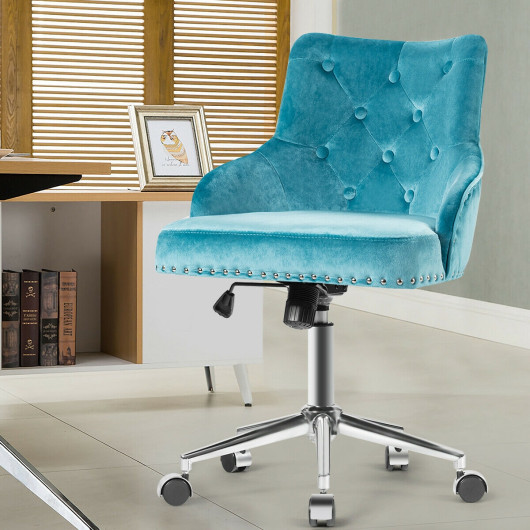 Tufted Upholstered Swivel Computer Desk Chair with Nailed Tri-Turquoise - Image 5