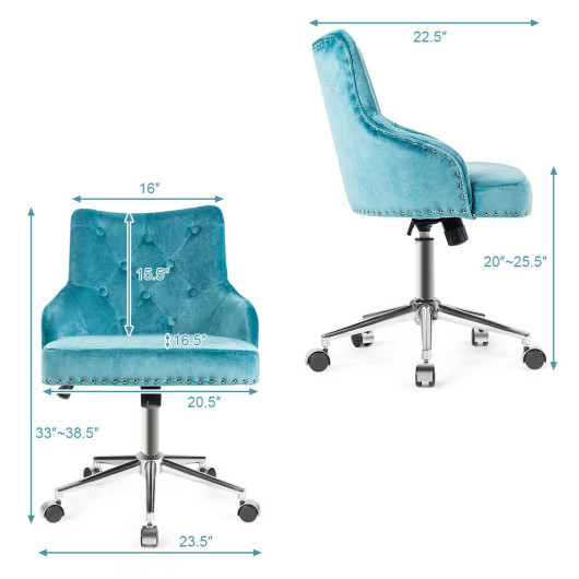 Tufted Upholstered Swivel Computer Desk Chair with Nailed Tri-Turquoise - Image 6