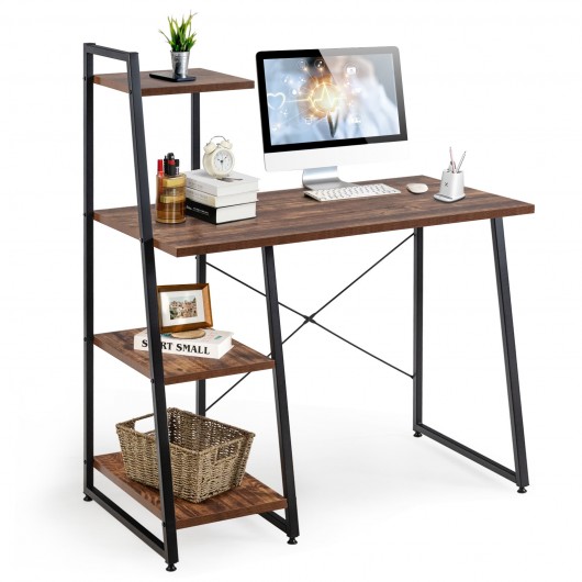 Compact Computer Desk Workstation with 4 Tier Shelves for Home and Office-Brown - Image 5