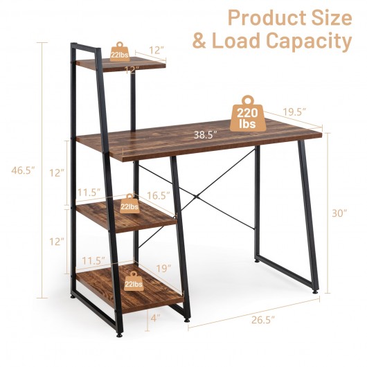 Compact Computer Desk Workstation with 4 Tier Shelves for Home and Office-Brown - Image 4