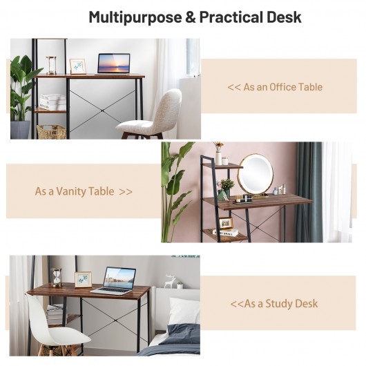 Compact Computer Desk Workstation with 4 Tier Shelves for Home and Office-Brown - Image 6