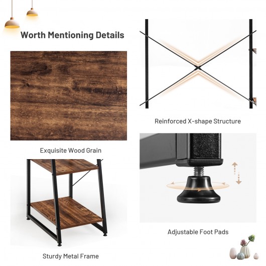 Compact Computer Desk Workstation with 4 Tier Shelves for Home and Office-Brown - Image 3