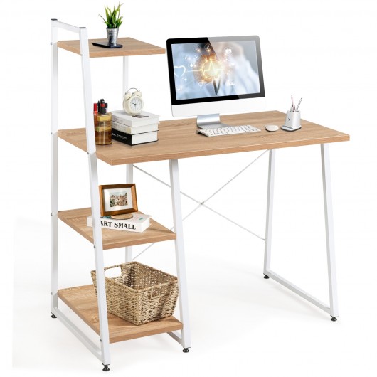 Compact Computer Desk Workstation with 4 Tier Shelves for Home and Office-Natural - Image 3