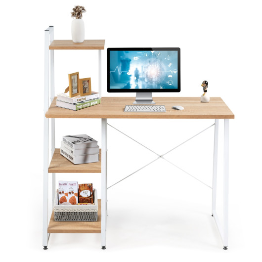 Compact Computer Desk Workstation with 4 Tier Shelves for Home and Office-Natural - Image 4
