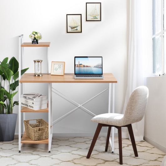 Compact Computer Desk Workstation with 4 Tier Shelves for Home and Office-Natural - Image 5