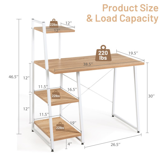 Compact Computer Desk Workstation with 4 Tier Shelves for Home and Office-Natural - Image 6
