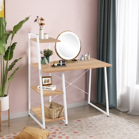 Compact Computer Desk Workstation with 4 Tier Shelves for Home and Office-Natural - Image 2