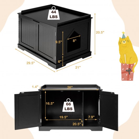 Cat Litter Box Enclosure with Double Doors for Large Cat and Kitty-Black - Image 5