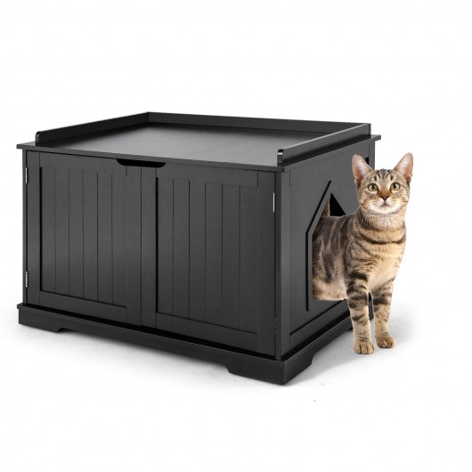 Cat Litter Box Enclosure with Double Doors for Large Cat and Kitty-Black - Image 6