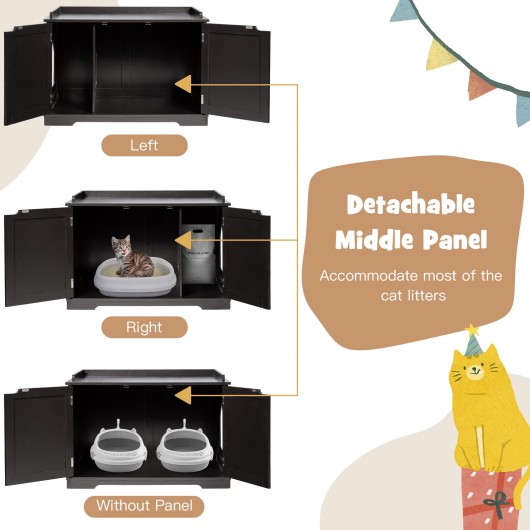 Cat Litter Box Enclosure with Double Doors for Large Cat and Kitty-Black - Image 4