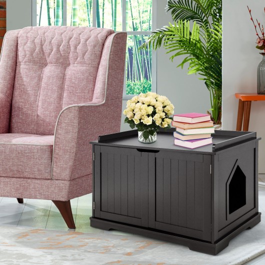 Cat Litter Box Enclosure with Double Doors for Large Cat and Kitty-Black - Image 3